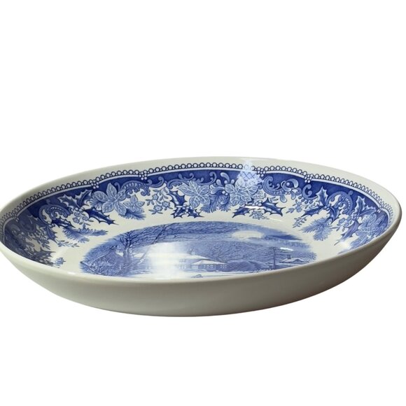 Spode Winters Eve Blue & White 10 Inch Dia. Pasta Plate Set of 2 - Picture 4 of 8
